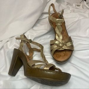 Born Gold Strap Leather Sandal Heels